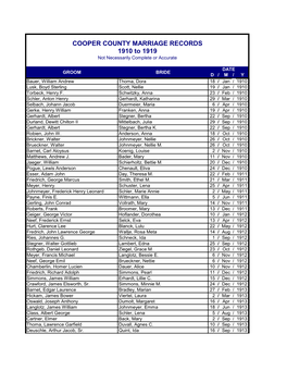 Cooper County Marriages 1910 to 1919