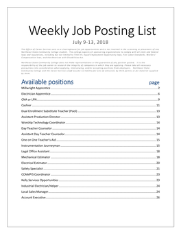 Weekly Job Posting List July 9-13, 2018