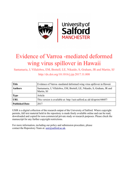 Evidence of Varroa-Mediated Deformed Wing Virus Spillover in Hawaii