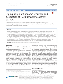 High-Quality Draft Genome Sequence and Description of Haemophilus Massiliensis Sp