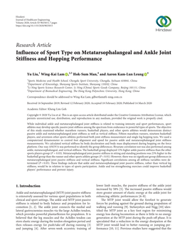 Research Article Influence of Sport Type on Metatarsophalangeal and Ankle Joint Stiffness and Hopping Performance