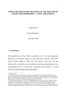 MONETARY RECOVERY MEASURES in the NEW SOUTH WALES 1840S DEPRESSION – a NEW ASSESSMENT