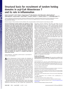 Structural Basis for Recruitment of Tandem Hotdog Domains in Acyl-Coa Thioesterase 7 and Its Role in Inflammation