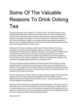 Some of the Valuable Reasons to Drink Oolong Tea