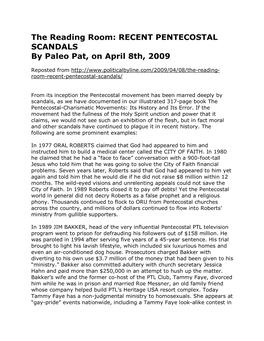 RECENT PENTECOSTAL SCANDALS by Paleo Pat, on April 8Th, 2009