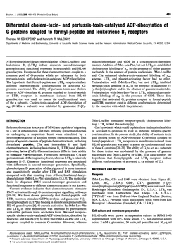 Differential Cholera-Toxin- and Pertussis-Toxin-Catalysed ADP-Ribosylation of G-Proteins Coupled to Formyl-Peptide and Leukotriene B4 Receptors Theresa M