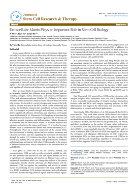 Extracellular Matrix Plays an Important Role in Stem Cell Biology