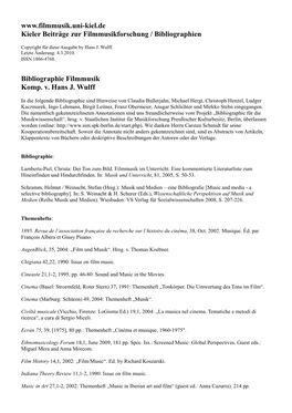 Bibliographie Filmmusik Komp. V. Hans J. Wulff