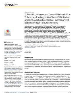 Tuberculin Skin Test and Quantiferon-Gold in Tube Assay