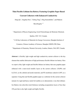 Thin Flexible Lithium Ion Battery Featuring Graphite Paper Based