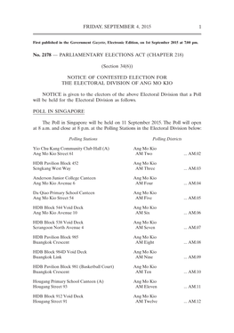 Notice of Contested Election for the Electoral Division of Ang Mo Kio