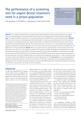 The Performance of a Screening Test for Urgent Dental Treatment Need In