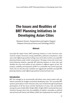 The Issues and Realities of BRT Planning Initiatives in Developing Asian Cities