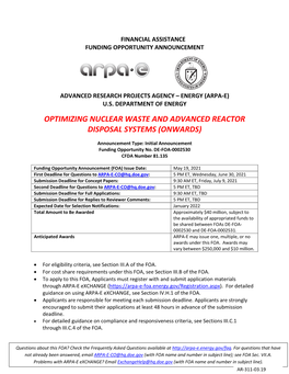 Optimizing Nuclear Waste and Advanced Reactor Disposal Systems (Onwards)