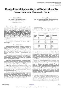 Recognition of Spoken Gujarati Numeral and Its Conversion Into Electronic Form