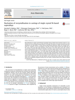 Nucleation of Recrystallisation in Castings of Single Crystal Ni-Based Superalloys