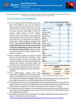 Papua New Guinea Situation Summary and Highlights