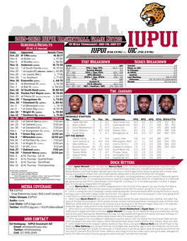 2019-2020 IUPUI Basketball Game Notes Schedule/Results ‘03 NCAA Tournament, 2010 CBI, 2019 CIT (5-14, 1-5 Horizon) Date Opponent Result/Time IUPUI (5-14, 1-5 HL) Vs