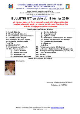 BULLETIN N°7 En Date Du 18 Février 2019