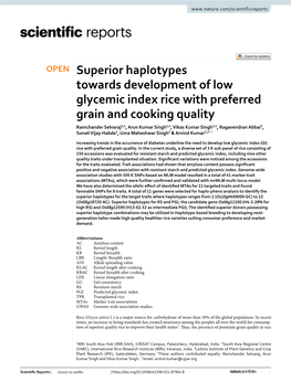 Superior Haplotypes Towards Development of Low Glycemic Index