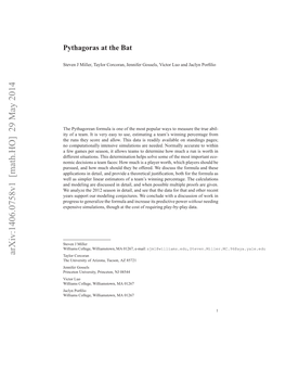 Pythagoras at the Bat 3 to Be 2, Which Is the Source of the Name As the Formula Is Reminiscent of the Sum of Squares from the Pythagorean Theorem