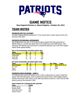 Patriots at Philadelphia Game Notes