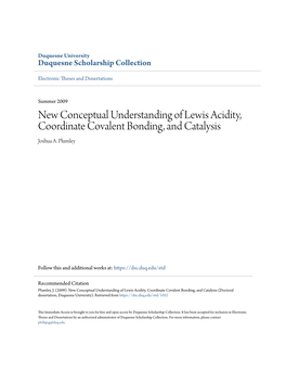 New Conceptual Understanding of Lewis Acidity, Coordinate Covalent Bonding, and Catalysis Joshua A