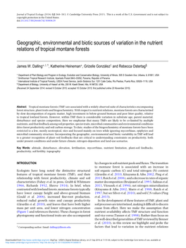 Geographic, Environmental and Biotic Sources of Variation in the Nutrient Relations of Tropical Montane Forests