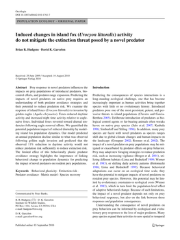 Induced Changes in Island Fox (Urocyon Littoralis) Activity Do Not Mitigate the Extinction Threat Posed by a Novel Predator