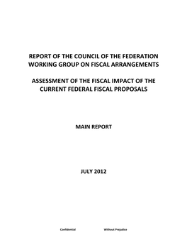 Report of the Council of the Federation Working Group on Fiscal Arrangements
