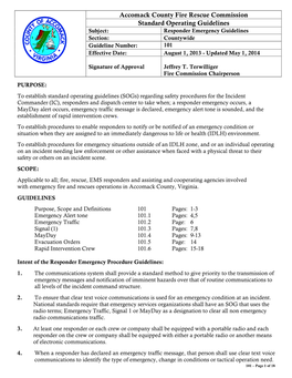 Accomack County Fire Rescue Commission Standard Operating Guidelines