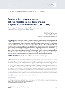 Sobre a Resistência Kel Tamacheque À Agressão Colonial Francesa (1881-1919)