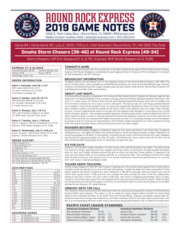 Round Rock Express 2019 GAME NOTES 3400 E