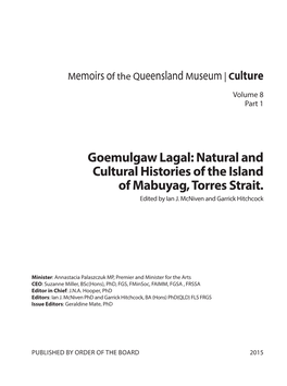 Natural and Cultural Histories of the Island of Mabuyag, Torres Strait. Edited by Ian J