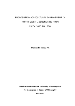 Enclosure & Agricultural Improvement in North-West Lincolnshire from Circa 1600 to 1850