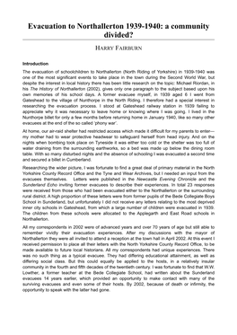 Evacuation to Northallerton 1939-1940: a Community Divided?