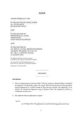 Trade Mark Appeals Decision O/132/21