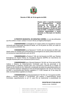 Decreto Municipal Nº 896, De 16 De Agosto De 2020