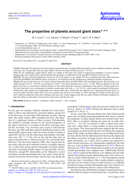The Properties of Planets Around Giant Stars⋆⋆⋆