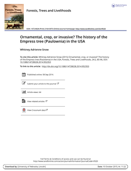 The History of the Empress Tree (Paulownia) in the USA