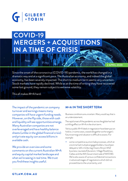 Covid-19 Mergers + Acquisitions in a Time of Crisis