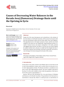 Causes of Decreasing Water Balances in the Barada Awaj (Damascus) Drainage Basin Until the Uprising in Syria