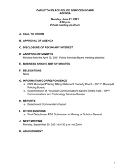 Carleton Place Police Services Board Agenda