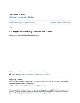 Catalog of the University of Maine, 1907-1908