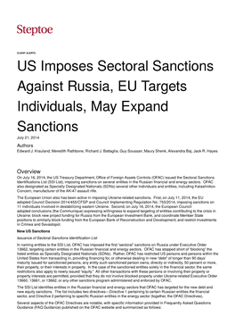 US Imposes Sectoral Sanctions Against Russia, EU Targets Individuals, May Expand Sanctions