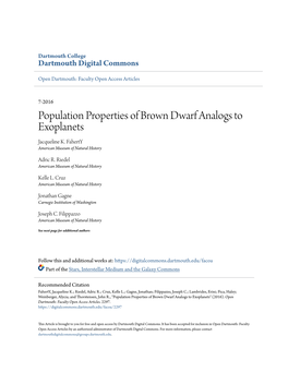 Population Properties of Brown Dwarf Analogs to Exoplanets Jacqueline K