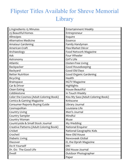 Flipster Titles Available for Shreve Memorial Library