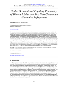 Sealed Gravitational Capillary Viscometry of Dimethyl Ether and Two Next-Generation Alternative Refrigerants