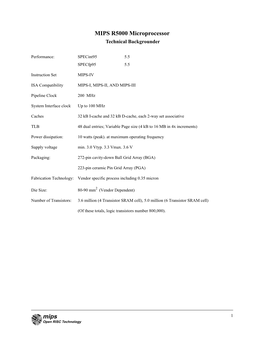 MIPS R5000 Microprocessor Technical Backgrounder