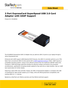 2 Port Expresscard Superspeed USB 3.0 Card Adapter with UASP Support